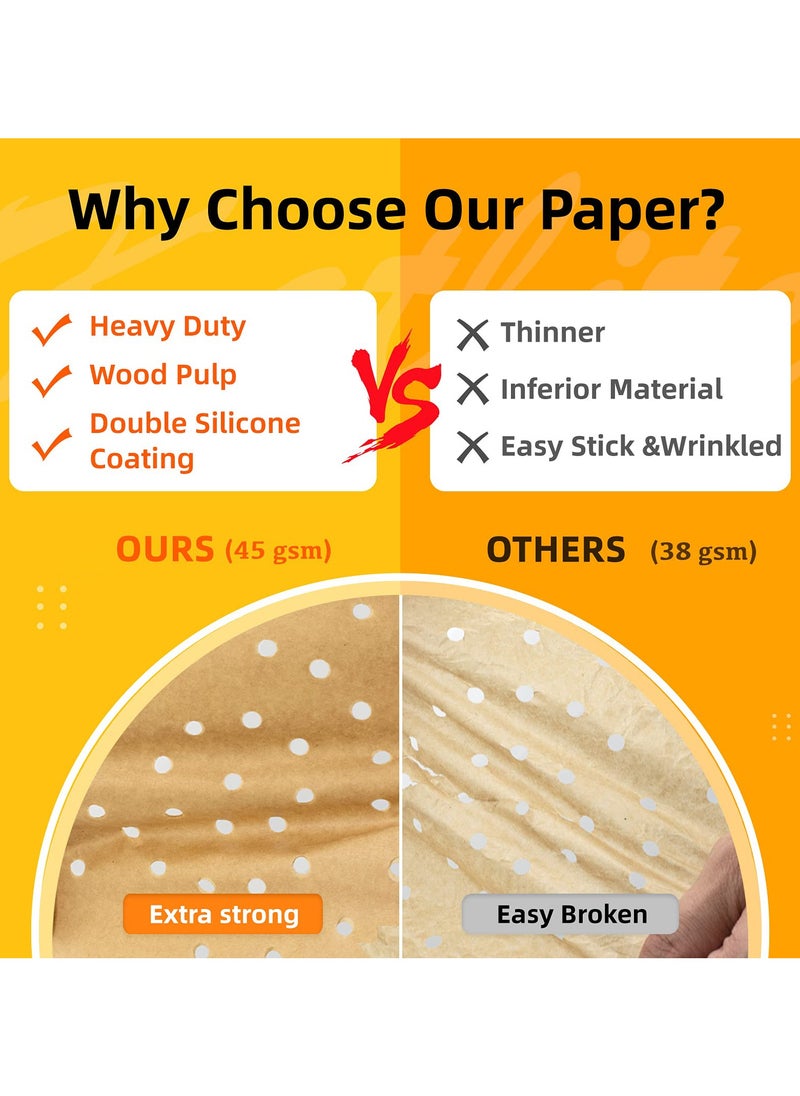 SANMUGEED 100Pcs 8.5 Inch Air Fryer Parchment Paper, Heavy Duty Perforated Parchment Paper, Unbleached Air Fryer Parchment Paper Liners, Squares for Air Fryer, Steamer, Oven, Frying Chicken  - Image 4