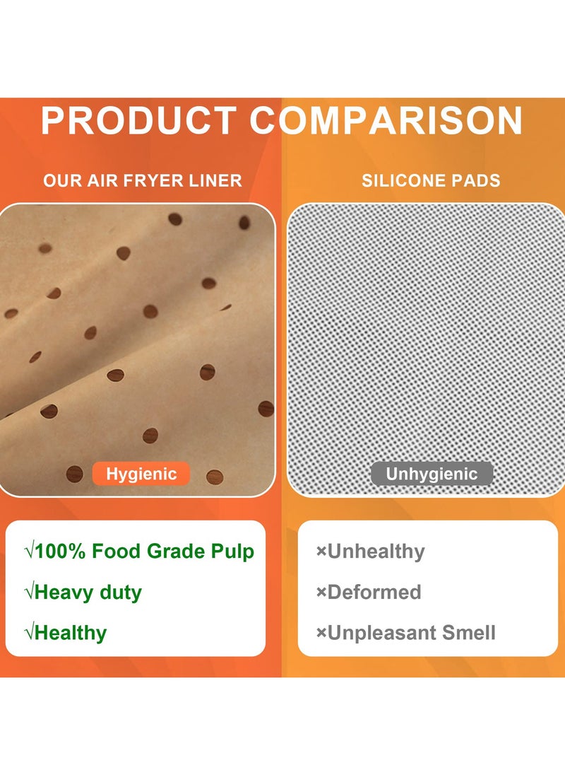 SANMUGEED 100Pcs 8.5 Inch Air Fryer Parchment Paper, Heavy Duty Perforated Parchment Paper, Unbleached Air Fryer Parchment Paper Liners, Squares for Air Fryer, Steamer, Oven, Frying Chicken  - Image 3