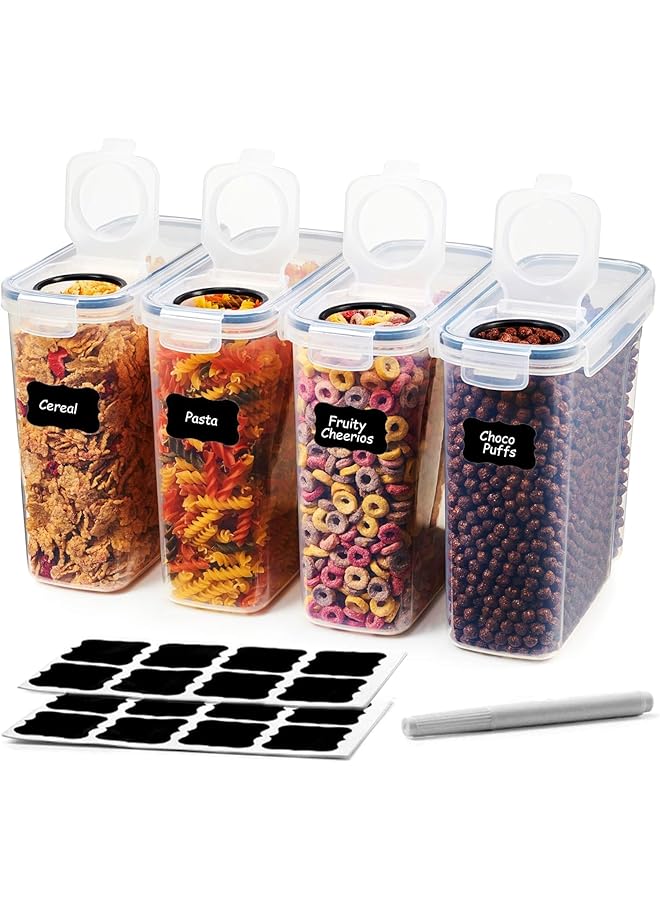 Green Tiger Cereal & Dry Food Storage Containers, Airtight Plastic Kitchen Storage Organizer, Set of 4 [2.5L / 85.4oz] for Sugar, Flour, Snack, Baking Supplies, BPA Free Stackable Boxes with Locking Lids - Image 1