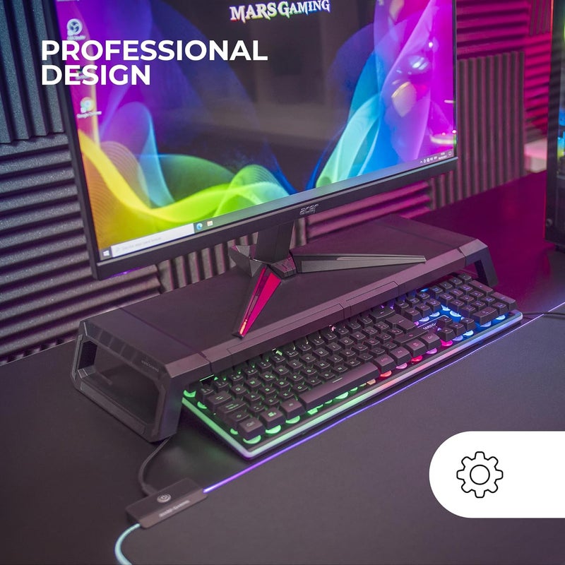 MARS GAMING MARSGAMING MGS-PRO, Ergonomic Monitor Support, Professional Smartphone and Tablet Stand, Adjustable 3 Sizes, Multifunction Drawer, Black - Image 2
