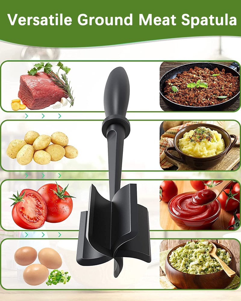 Shadowgallery Upgrade Meat Chopper Heat Resistant Meat Masher for Hamburger Meat Ground Beef Smasher Nylon Hamburger Chopper Utensil Ground Meat Chopper Non Stick Mix Chopper Mix and Chop Potato Masher Tool  - Image 3