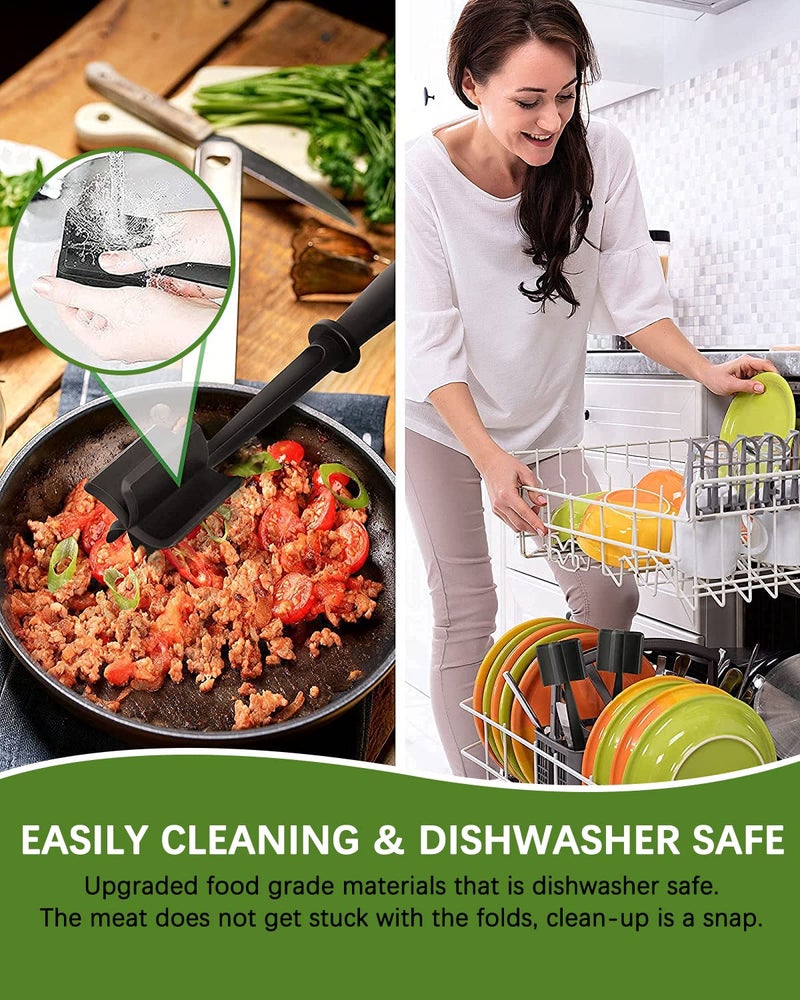 Shadowgallery Upgrade Meat Chopper Heat Resistant Meat Masher for Hamburger Meat Ground Beef Smasher Nylon Hamburger Chopper Utensil Ground Meat Chopper Non Stick Mix Chopper Mix and Chop Potato Masher Tool  - Image 5