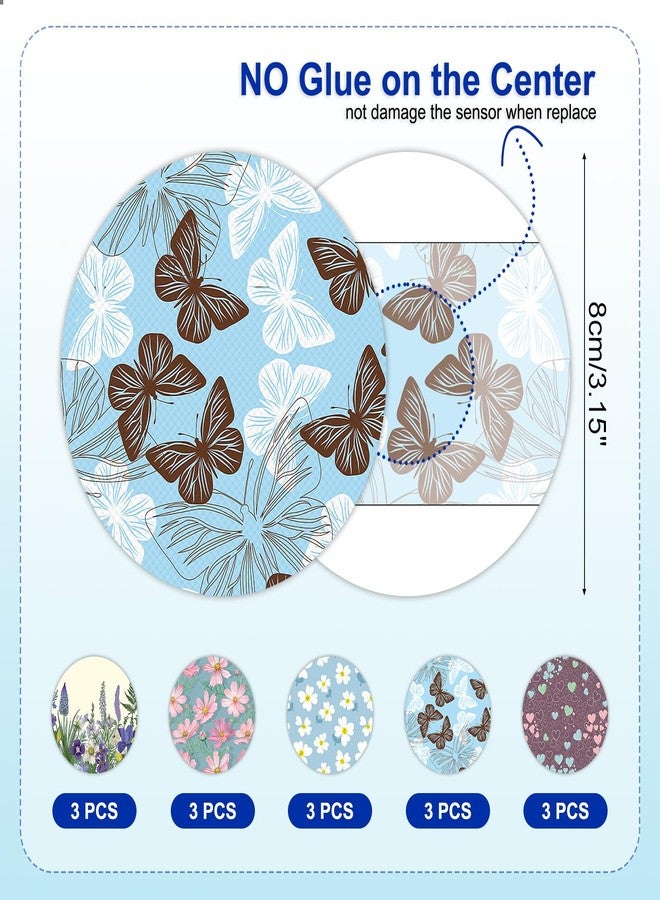 HONYOU 15Pack Libre 2 Plus Sensor Covers Waterproof & Sweatproof, Pattern CGM Adhesive Patches Without Hole Lingo & Libre 2/3 Plus Overpatch, 15 Days Long Stay Hypoallergenic & Latex-Free - Image 5