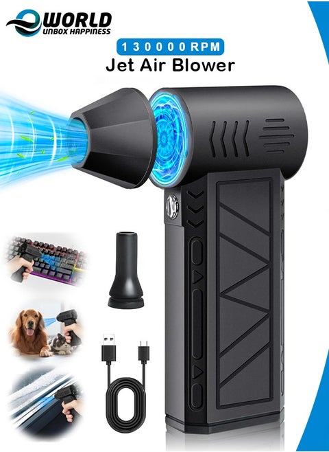 Professional Electric Air Duster 130000 RPM, Portable Super Jet Fan with 3 Adjustable Speeds, Cordless Mini Jet Blower Car Dryer Type-C Rechargeable for Car, Computer, Keyboard, Lens