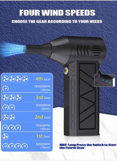 Eworld Professional Electric Air Duster 130000 RPM, Portable Super Jet Fan with 3 Adjustable Speeds, Cordless Mini Jet Blower Car Dryer Type-C Rechargeable for Car, Computer, Keyboard, Lens  - Image 2