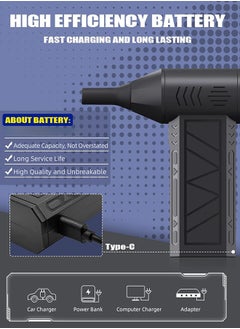 Eworld Professional Electric Air Duster 130000 RPM, Portable Super Jet Fan with 3 Adjustable Speeds, Cordless Mini Jet Blower Car Dryer Type-C Rechargeable for Car, Computer, Keyboard, Lens  - Image 3