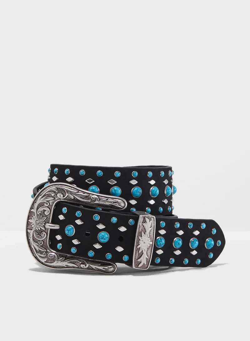 TOPSHOP Aqua Stud Western Belt