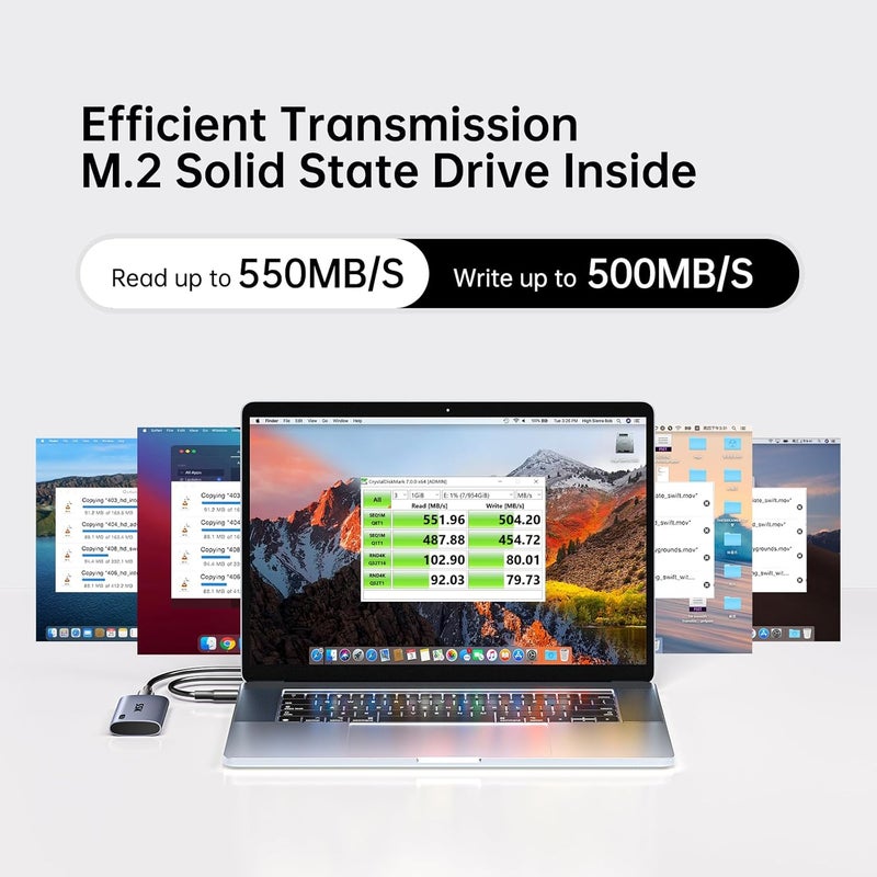 SSK 128GB وحدة تخزين صلبة محمولة من نوع SSD، سرعة نقل بيانات تصل إلى 550 ميغابايت في الثانية | وحدة تخزين خارجية من نوع SSD بمعيار USB 3.2 الجيل الثاني بسرعة 6 جيجابت في الثانية، كابل USB-C ومحول USB-A، مؤشر LED، خاصية تنظيف البيانات (Trim) وخاصية SMART، دعم الاتصال أثناء التنقل (On-The-Go/OTG)، تصميم مدمج. - Image 2
