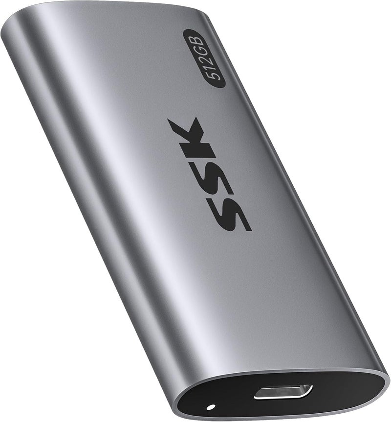 SSK 128GB وحدة تخزين صلبة محمولة من نوع SSD، سرعة نقل بيانات تصل إلى 550 ميغابايت في الثانية | وحدة تخزين خارجية من نوع SSD بمعيار USB 3.2 الجيل الثاني بسرعة 6 جيجابت في الثانية، كابل USB-C ومحول USB-A، مؤشر LED، خاصية تنظيف البيانات (Trim) وخاصية SMART، دعم الاتصال أثناء التنقل (On-The-Go/OTG)، تصميم مدمج. - Image 1