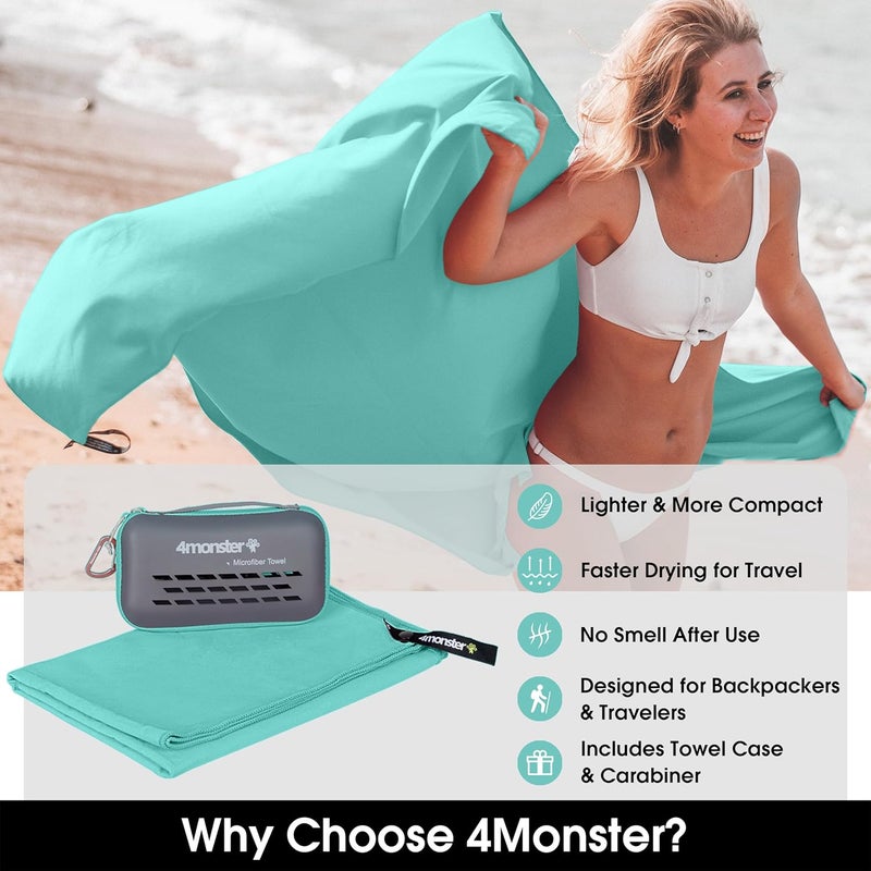 4Monster Camping Towels Super Absorbent, Fast Drying Microfiber Travel Towel, Quick Dry Ultra Soft Compact Gym Towel for Swimming Beach Hiking Yoga Travel Sports Backpack - Image 2