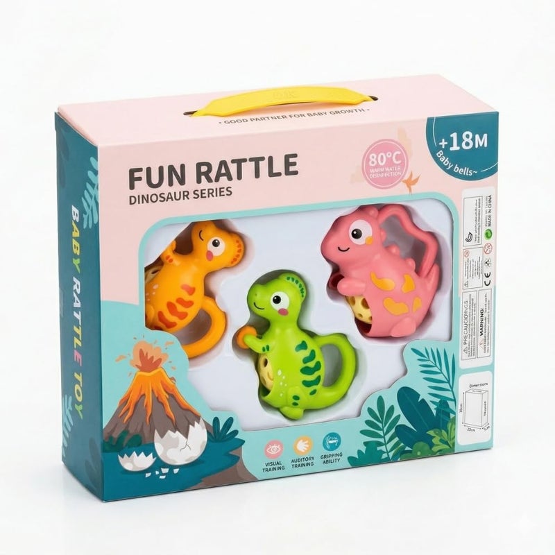 Baby Dinosaur Rattles Set, 3 Pieces, Bright Colors, Indoor Bells, Suitable from 18 Months - Image 5