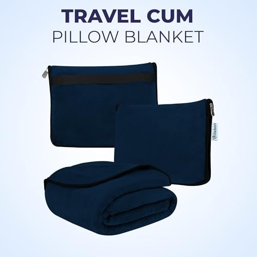 Billebon Travel Blanket Airplane Compact Soft Lightweight & Cozy Blanket with Soft Bag Pillowcase Packable Travel Blanket Perfect for Flight Car Bus Train (Navy Blue, 5 Ft. X 3 Ft.) - Image 4