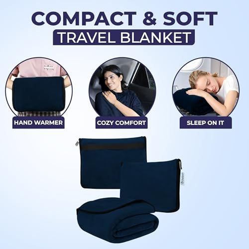 Billebon Travel Blanket Airplane Compact Soft Lightweight & Cozy Blanket with Soft Bag Pillowcase Packable Travel Blanket Perfect for Flight Car Bus Train (Navy Blue, 5 Ft. X 3 Ft.) - Image 5