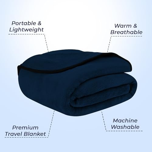 Billebon Travel Blanket Airplane Compact Soft Lightweight & Cozy Blanket with Soft Bag Pillowcase Packable Travel Blanket Perfect for Flight Car Bus Train (Navy Blue, 5 Ft. X 3 Ft.) - Image 3