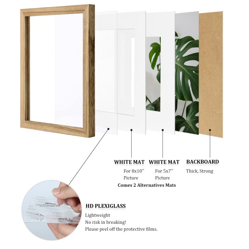 Egofine 11x14 Picture Frames with Plexiglass, Display Pictures 5x7/8x10 with Mat or 11x14 Without Mat Set of 4 for Tabletop and Wall Mounting, Carbonized Brown - Image 4
