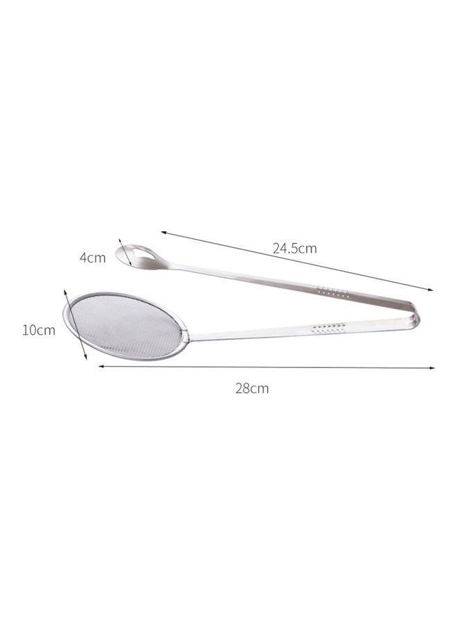 Stainless Steel Colander Spoon with Clip Oil Filter Grid Scoop Fryer Tongs Silver - Image 3