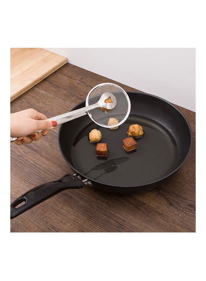 Stainless Steel Colander Spoon with Clip Oil Filter Grid Scoop Fryer Tongs Silver - Image 5