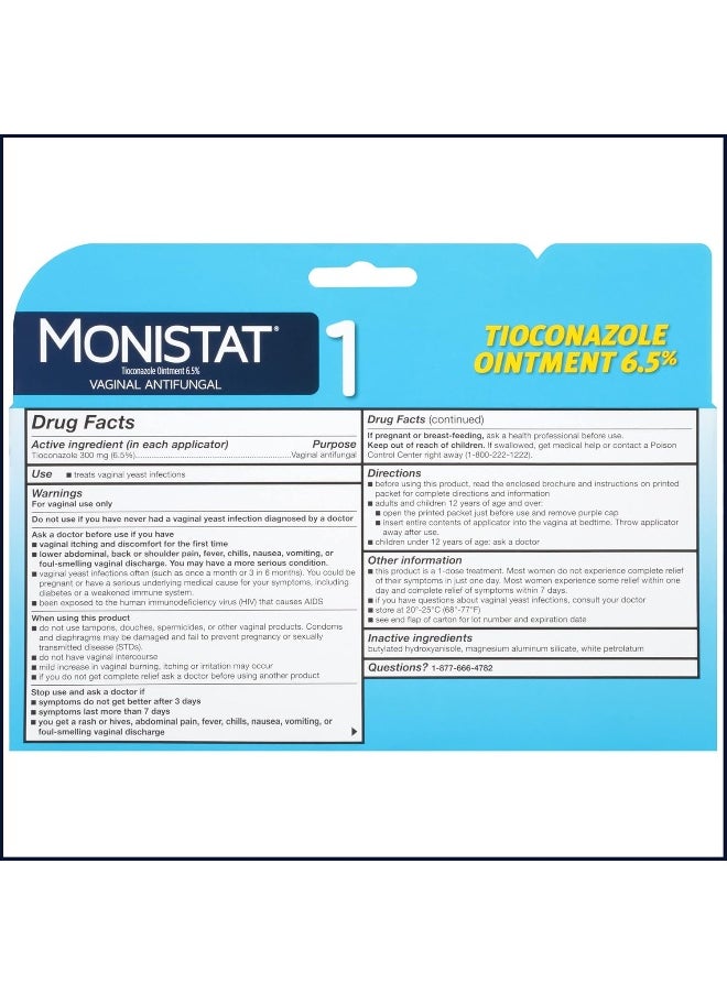 Monistat MONISTAT 1-Dose Yeast Infection Treatment For Women, 1 Prefilled Tioconazole Ointment Applicator  - Image 2