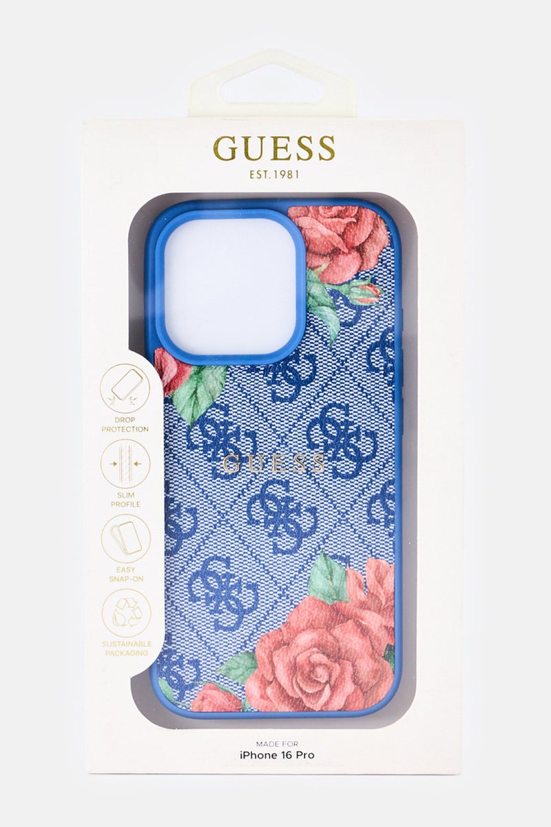 GUESS iPhone 16 Pro 4G Hard Case With Roses Metal Logo, Multicolor - Image 2