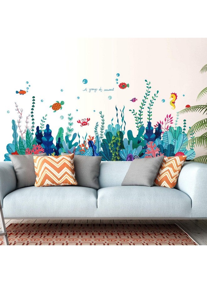 RAINBOW WSK Removable 3D Under The Sea View Grass Wall Decal - DIY Ocean Coral Seaweed Stickers Murals - Peel and Stick Home Decor for Kids Bedroom, Bathroom, Girl Nursery Corner Decoration - Image 1