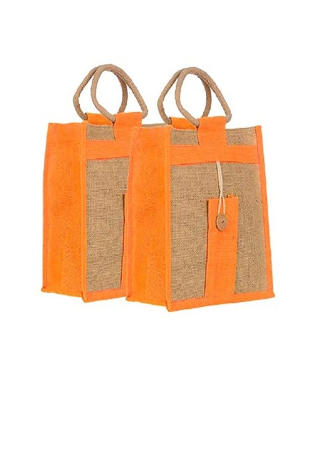 Handmakers ! Orange & Beige Jute Handbags | Gift Bag | Fashion Bags (Set of Two) - Image 1