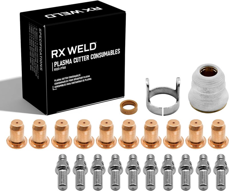 RX WELD 23pcs Plasma Cutting Torch IPT-60 PT-60 IPT-40 PT40 Tip 0.039'' 1.0mm Electrode Shield Cap Stand Off - Image 1