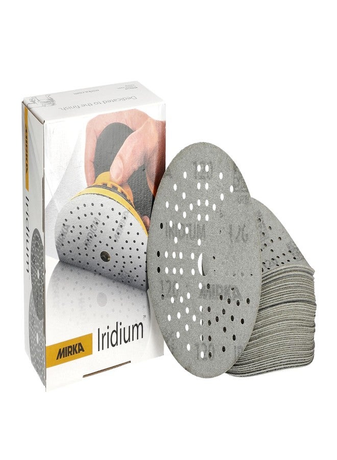 Mirka Iridium 5-Inch Sandpaper, 120 Grit - 50-Pack Hook & Loop Discs for Automotive, Wood, Wall & Body Sanding - Premium Car Sanding Paper - Image 1