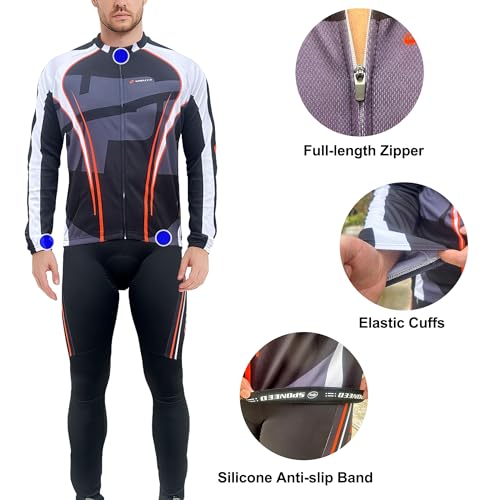sponeed Bicycle Clothing Men Windproof Bike Pants Padded Long Sleeve Spring Gear Suits for Biking Outfits US L Multi - Image 3