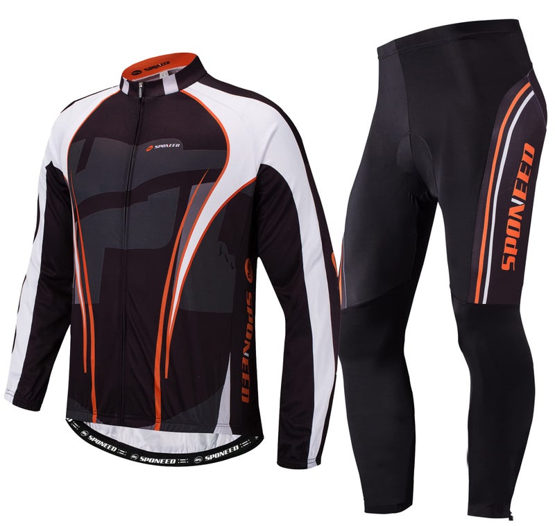 sponeed Bicycle Clothing Men Windproof Bike Pants Padded Long Sleeve Spring Gear Suits for Biking Outfits US L Multi - Image 1