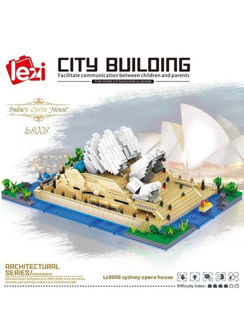 Zhe Gao Lezi Micro-diamond Small Particle Building Blocks Building Series Taj Mahal Yellow Crane Tower Tiananmen Square National Style Model Street View-Color:Lz8008 Sydney Opera House