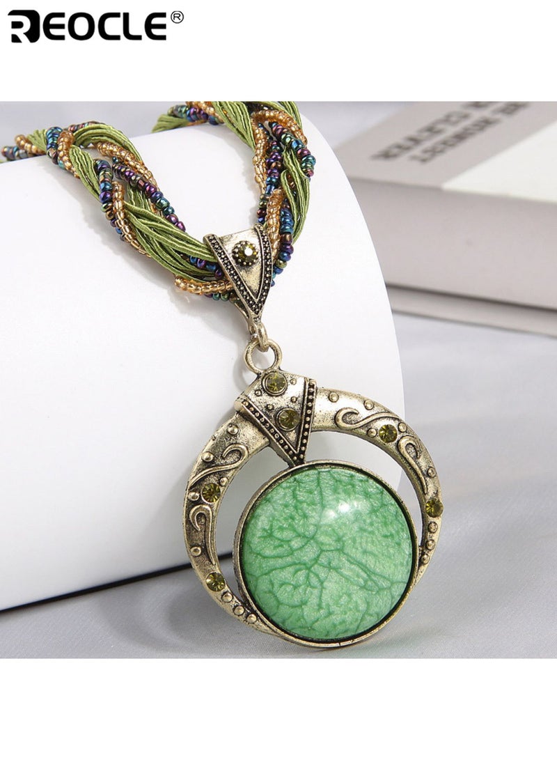 ريوكل نسائي أنيق بوهيمي قلادة قلادة مصنوعة يدويا مع جولة فو الأحجار الكريمة مادة سبائك متعددة الاستخدامات مجوهرات ملحق للحفلات والمهرجانات احتفالات لجميع الفصول ارتداء
