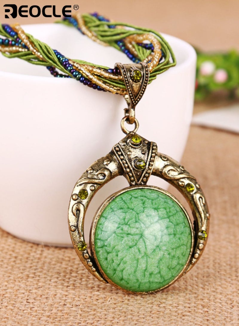 ريوكل نسائي أنيق بوهيمي قلادة قلادة مصنوعة يدويا مع جولة فو الأحجار الكريمة مادة سبائك متعددة الاستخدامات مجوهرات ملحق للحفلات والمهرجانات احتفالات لجميع الفصول ارتداء - Image 1