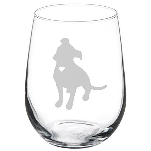 MIP Wine Glass Goblet Cute Pitbull with Heart 17 oz Stemless
