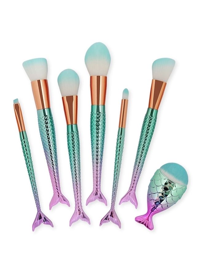 نيبمينينت 7-Piece Mermaid Makeup Brush Set Green/Pink - Image 2