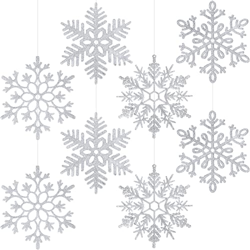 Sumind 8 Pcs Large Snowflakes Extra Large Outdoor Christmas Ornaments 12 Glittered Snowflakes Decorations Oversized Christmas Tree Ornaments Winter Indoor Outdoor Window Hanging Decorations Silver - Image 1