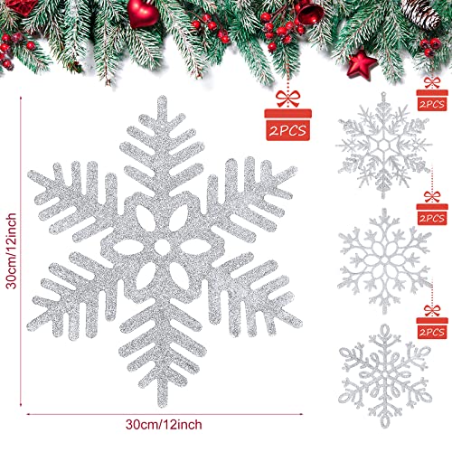 Sumind 8 Pcs Large Snowflakes Extra Large Outdoor Christmas Ornaments 12 Glittered Snowflakes Decorations Oversized Christmas Tree Ornaments Winter Indoor Outdoor Window Hanging Decorations Silver - Image 3