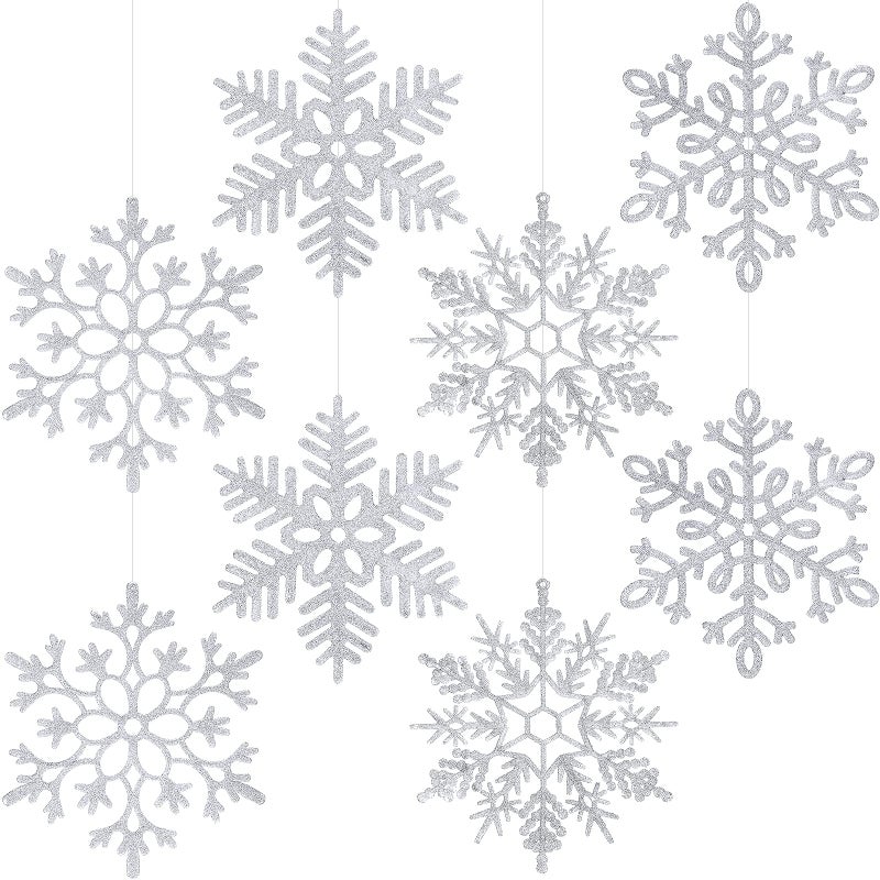 Sumind 8 Pcs Large Snowflakes Extra Large Outdoor Christmas Ornaments 12 Glittered Snowflakes Decorations Oversized Christmas Tree Ornaments Winter Indoor Outdoor Window Hanging Decorations Silver - Image 2