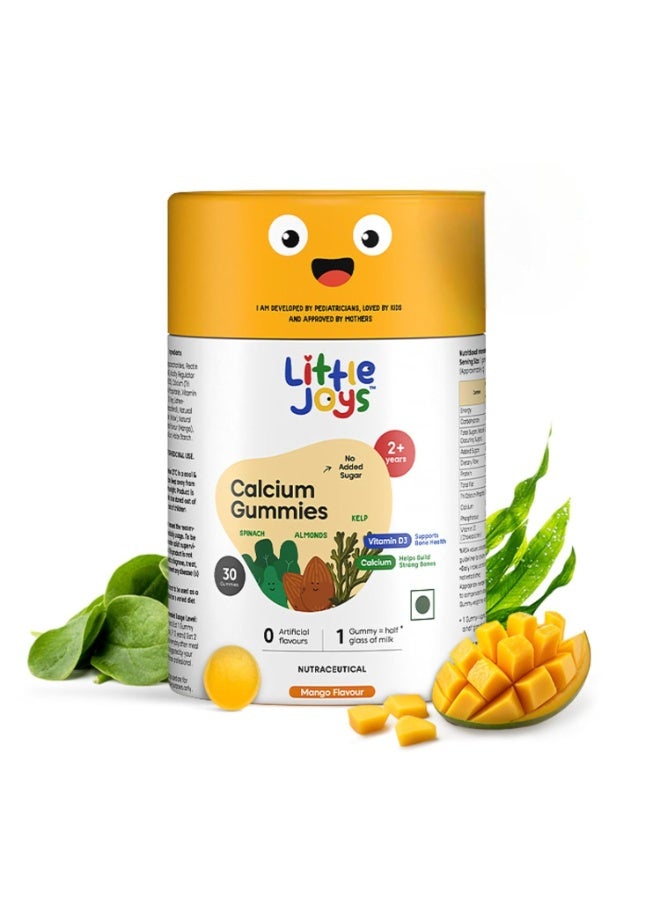 Little Joys Calcium Gummies for Kids (2+ years) With No Sugar Added | For Stronger Bones, Joints, Teeth & Immunity | Mango Flavour | 30 Gummies - Image 1