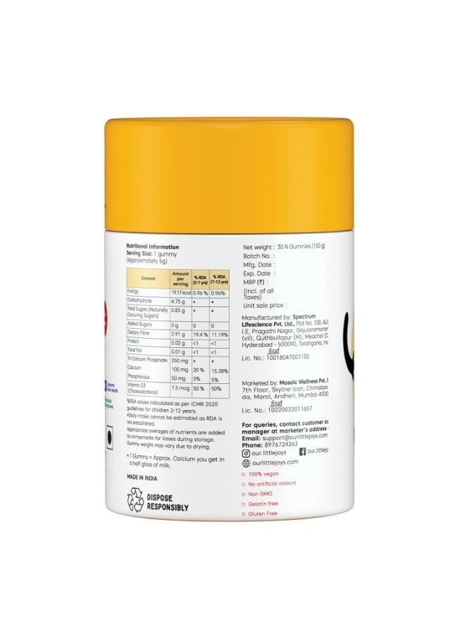 Little Joys Calcium Gummies for Kids (2+ years) With No Sugar Added | For Stronger Bones, Joints, Teeth & Immunity | Mango Flavour | 30 Gummies - Image 4