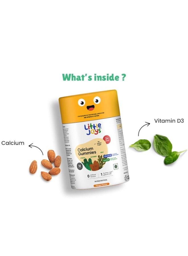 Little Joys Calcium Gummies for Kids (2+ years) With No Sugar Added | For Stronger Bones, Joints, Teeth & Immunity | Mango Flavour | 30 Gummies - Image 3