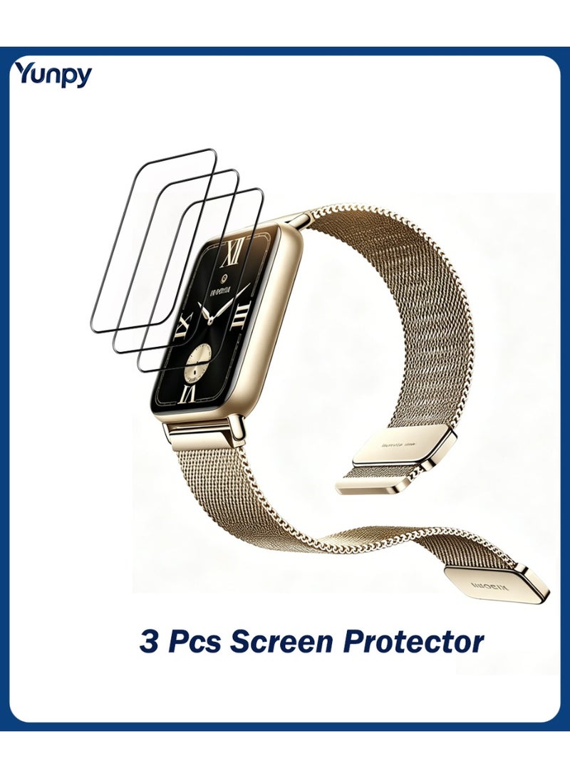 مجموعة من 3 قطع واقي شاشة بتغطية كاملة لسوار Xiaomi Smart Band 10 Pro - زجاج مقوى منحني ثلاثي الأبعاد (3D)، مضاد للخدش، فائق الوضوح (HD)، عالي الحساسية للمس، طبقة حماية خالية من الفقاعات.