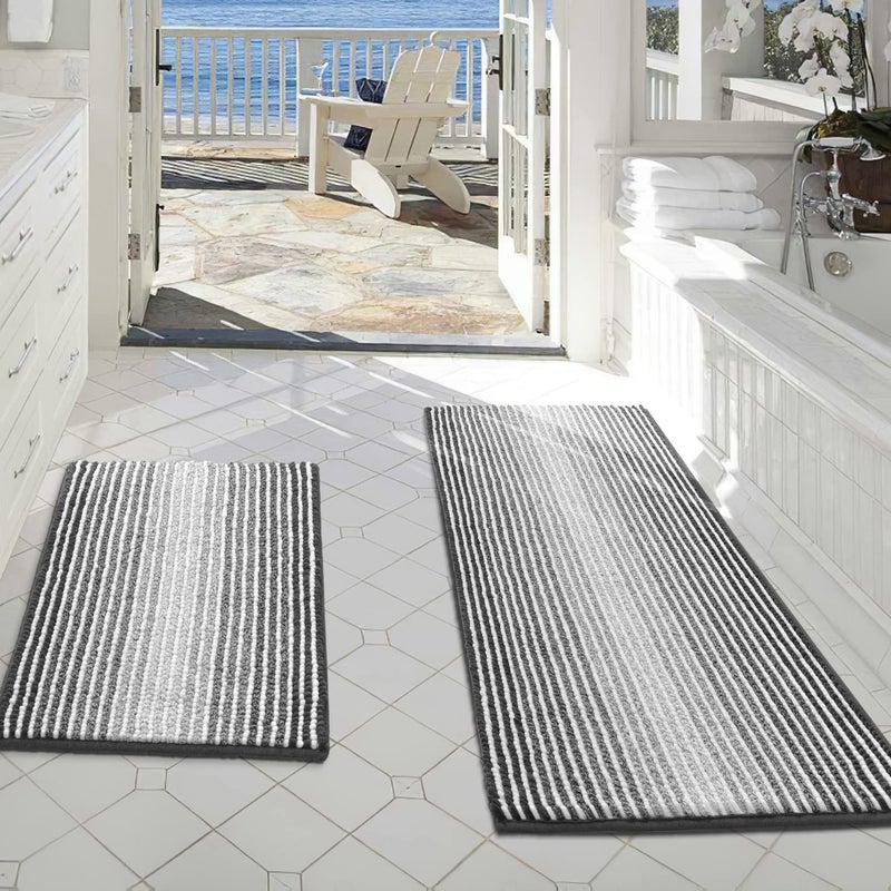 BSICPRO Bathroom Rugs and Mats Sets  2 Piece Thick Absorbent Chenille Bath Mat Rug Set Non Slip  Soft Shaggy Bath Room Floor Mats for Bathroom  Machine Washable (Gray  20"" x 47"" Plus 20"" x 32"") - Image 1