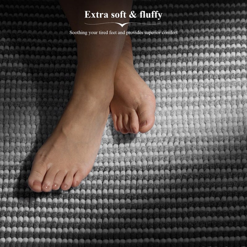 BSICPRO Bathroom Rugs and Mats Sets  2 Piece Thick Absorbent Chenille Bath Mat Rug Set Non Slip  Soft Shaggy Bath Room Floor Mats for Bathroom  Machine Washable (Gray  20"" x 47"" Plus 20"" x 32"") - Image 5