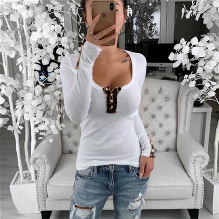 Europe and the United States 2021 spring and autumn new sexy foreign trade self-cultivation slimming big cuffs slit T-shirt women's women's women's T-shirt white XL - Image 4