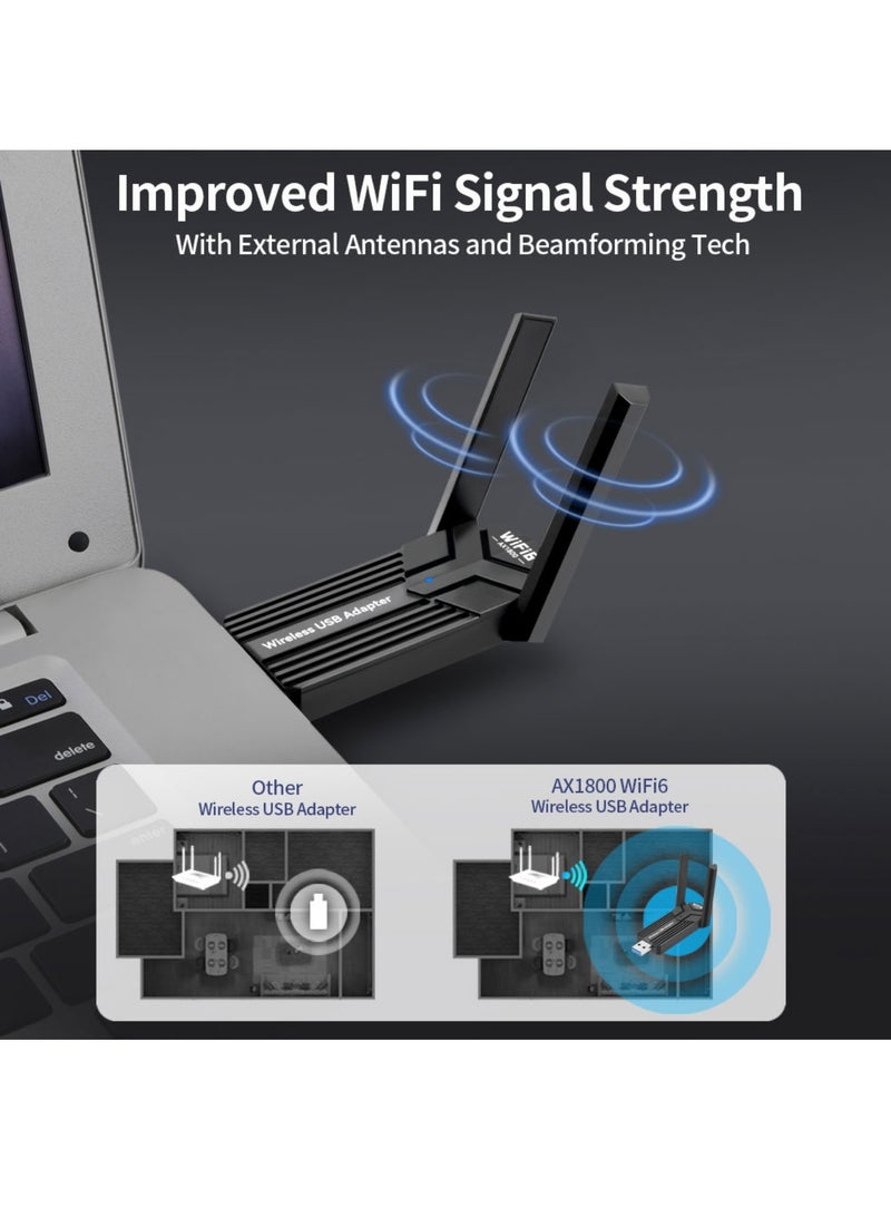 اووكاي محول واي فاي USB AX1800 لأجهزة الكمبيوتر المكتبية، دونجل واي فاي USB، أربعة نطاقات 5 جيجاهرتز (1201 ميجابت في الثانية) + 2.4 جيجاهرتز (600 ميجابت في الثانية)، MU-MIMO، تكوين الشعاع، تشفير WPA3، برنامج تشغيل مدمج، يدعم نظامي التشغيل Windows 11/10 (هوائيان). - Image 3