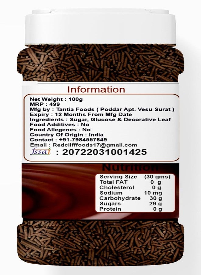 RED CLIFF Edible Dark Choco Vermicelli Sprinkles | Metallic Dessert Toppings for Cakes, Cupcakes, Ice Cream & Sweets | Edible Decorative Sugar Sprinkles | Ideal for Baking & Festive Garnishing | 100g Pack - Image 3