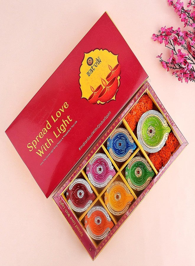 SATVIK STORE SATVIK 7 Pc (6+1) Designer Multicolor Clay Diya Earthen Diya Terracotta Acrylic Dia Traditional Puja Vilakku Oil Lamp Natural Mitti Welcome Diwali Deepawali Pooja Decor Indian Housewarming Gift Items - Image 5