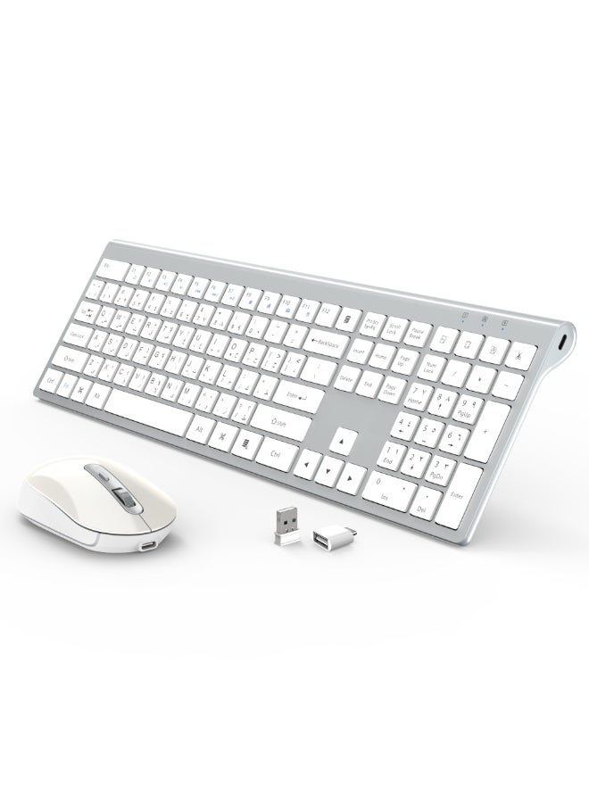 كريت مور كيبورد وفأرة لاسلكية قابلة للشحن ‎2.4G‎ مع لوحة أرقام، متوافقة مع ويندوز وماك – أبيض وفضي - Image 1