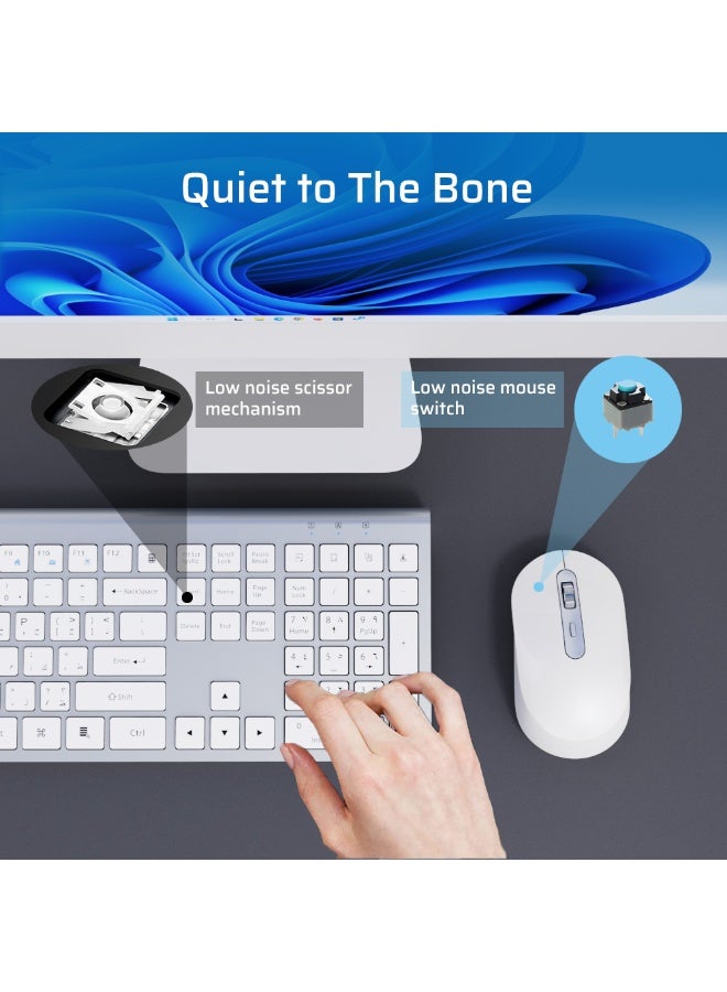 كريت مور كيبورد وفأرة لاسلكية قابلة للشحن ‎2.4G‎ مع لوحة أرقام، متوافقة مع ويندوز وماك – أبيض وفضي - Image 5