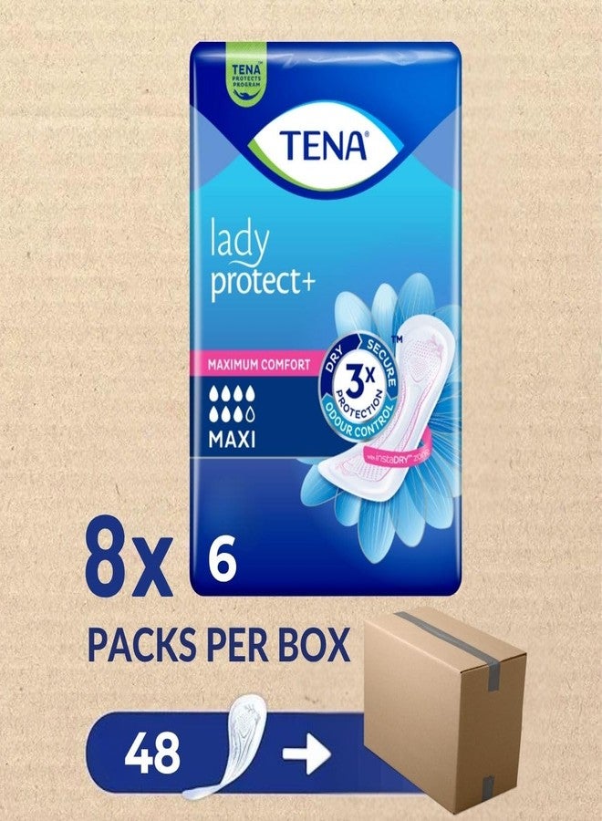 TENA Lady Protect+ Maxi Pad Style | Incontinence Lady Pads | Upto 12 Hrs Dryness | Triple Protection from leaks,odour and moisture | Dermatologically Tested |Length 37.7 cm | 6 Units × 8 | 48 Units - Image 2